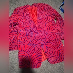 Vibrant Red Swirl Pattern Blazer